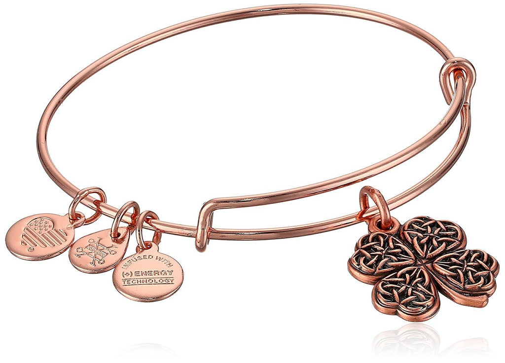 Alex and Ani Women's Four Leaf Clover Rose Gold Charm Bangle Bracelet, Expandable