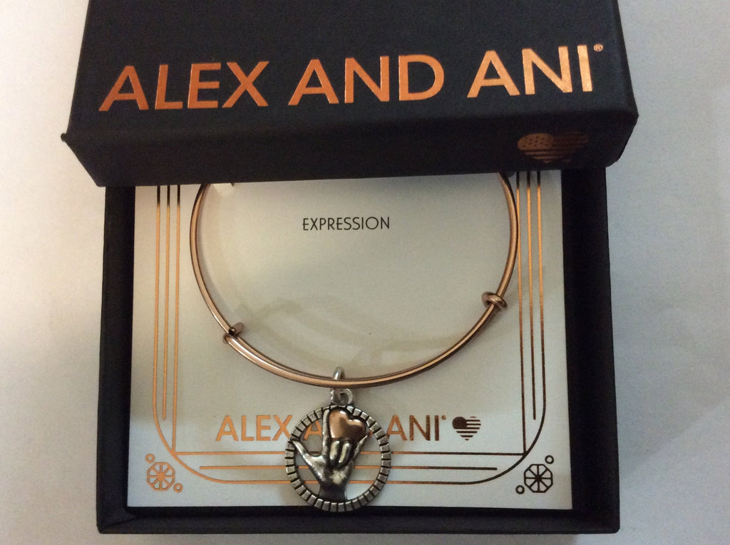 Alex and Ani Women's Love Sign Language Two-Tone Bangle Bracelet