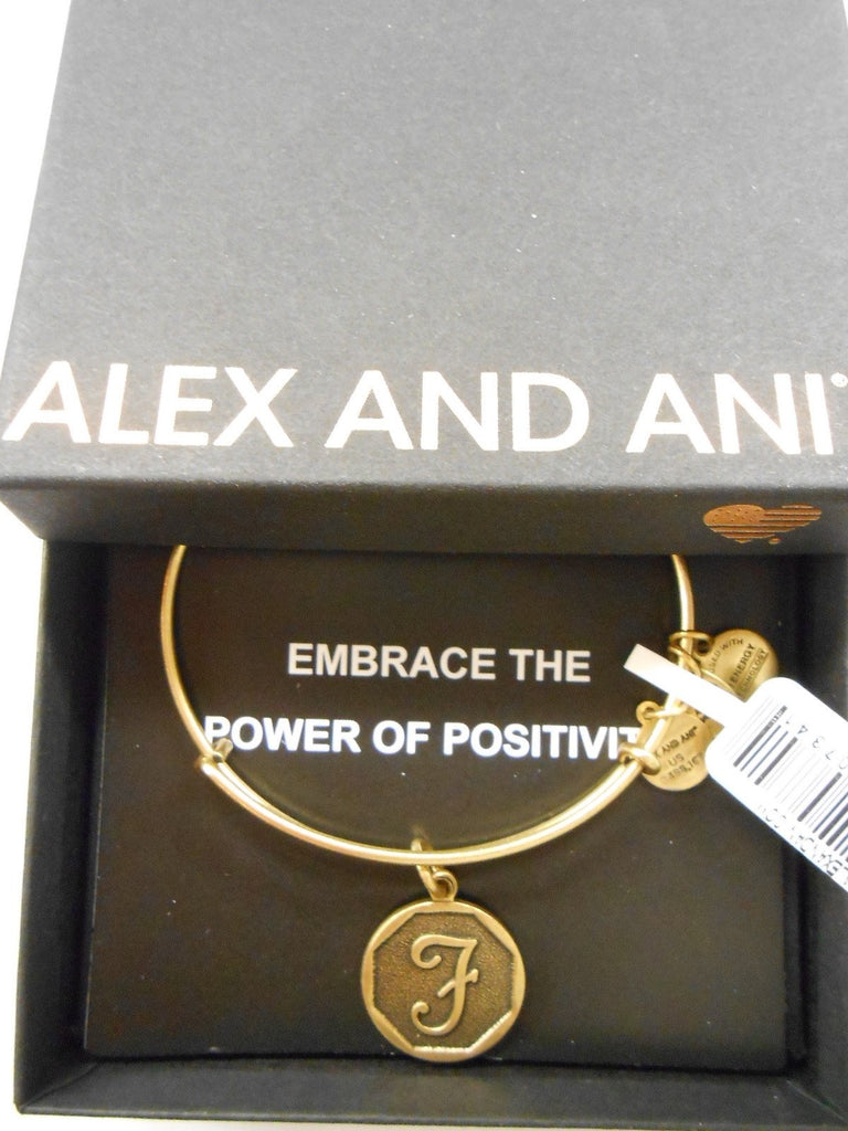 Alex and Ani INITIAL F Expandable Wire Bracelet Rafaelian Gold NWTBC