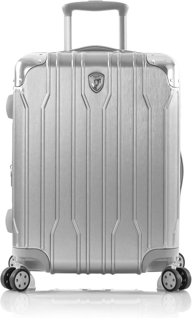 Heys Xtrak 21-Inch Lightweight, TSA Combination Lock, Expandable, Telescopic Handle System Carry-On Luggage with Spinner Wheels (Silver)