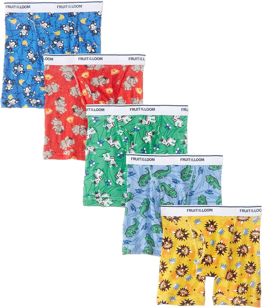 Fruit of the Loom Boys' Toddler 5 Pack Assorted Print & Solid Boxer Briefs