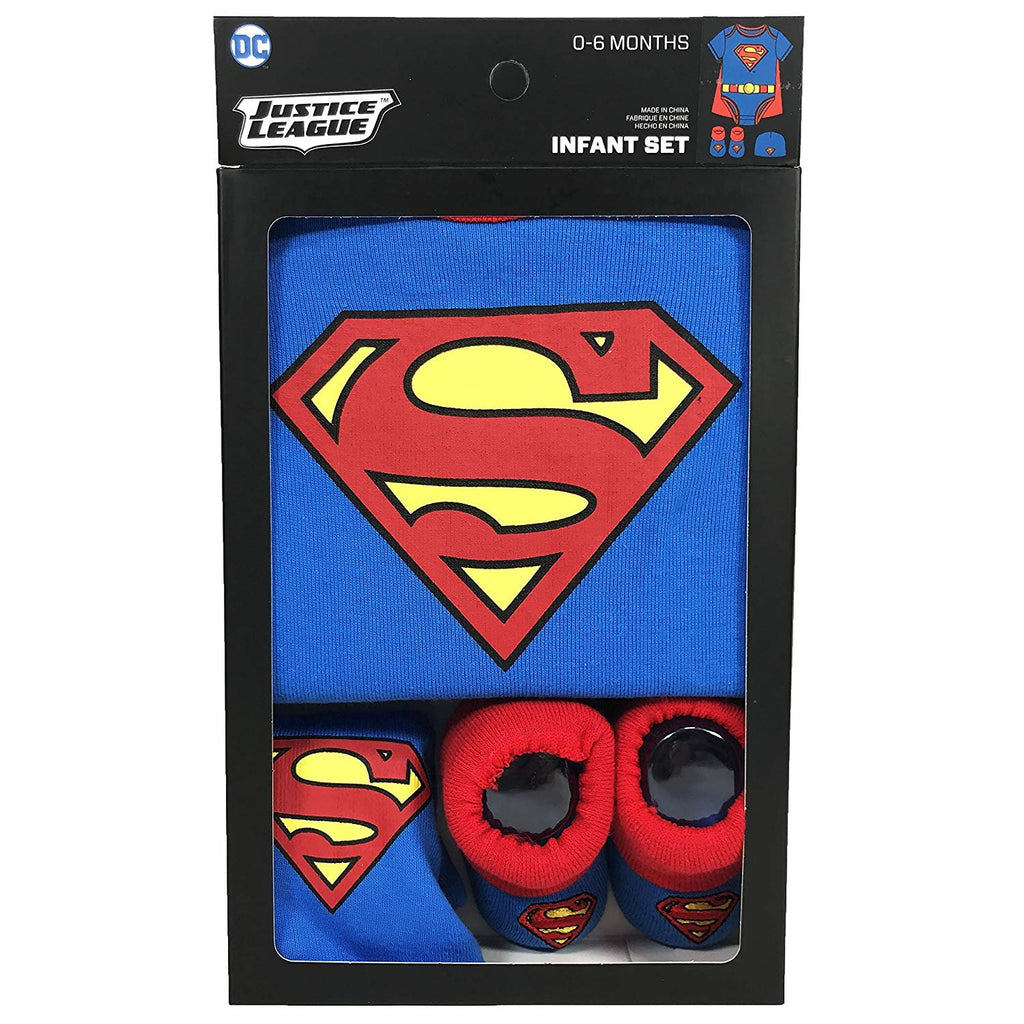 DC Comics Baby Boy's Superman, Wonder Woman, Flash, Batman 3-pc Set in Gift Box Baby Costume