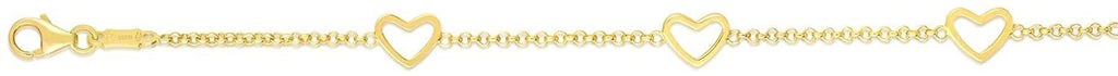 14K Gold Open Heart Bracelet Baby Gift 6" Inches