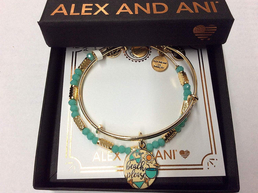 Alex and Ani Beach Please Set of 2 Bangle Bracelet Shiny Gold NWTBC