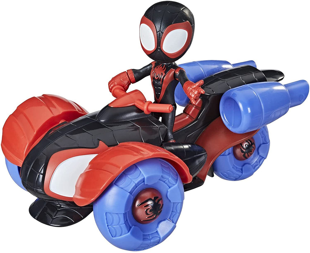 Marvel Spidey and His Amazing Friends Change 'N Go Techno-Racer Vehicle and Miles Morales: Spider-Man 4-inch Action Figure, for Kids Ages 3 and Up , Black