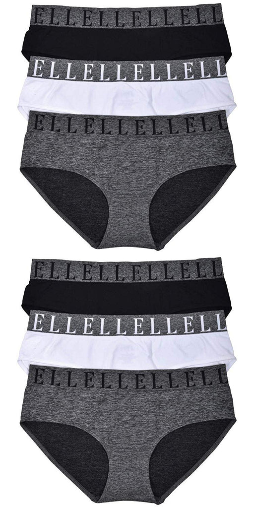 Elle Women's Seamless Hipster Panties - Premium Quality 6-Pack Nylon/Spandex with Printed Waistband