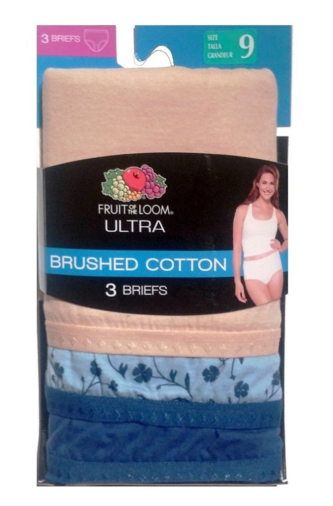 Fruit of the Loom Ladies Briefs Brushed Cotton Panties 3-pack Sizes 6-9