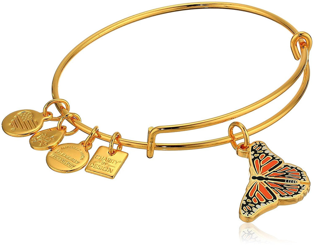 Alex and Ani Women's Charity By Design, Monarch Butterfly Charm Bangle Bracelet, Shiny Gold, Expandable