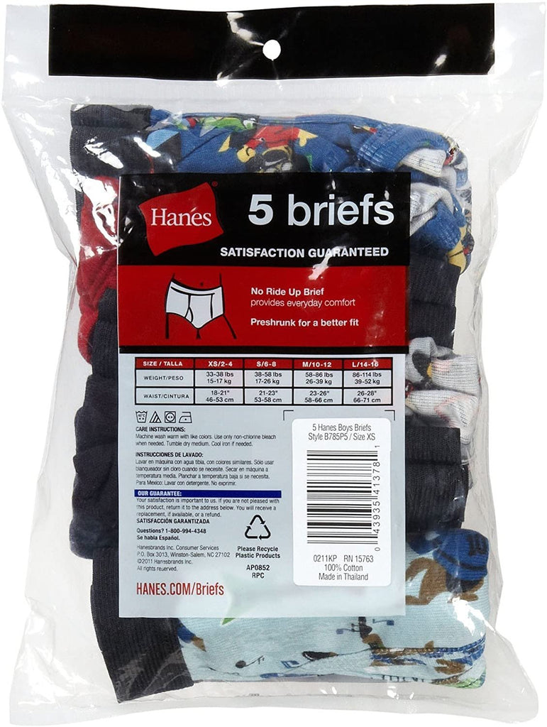 Hanes Boys 5 Pack Red Label Printed Briefs - B785P5