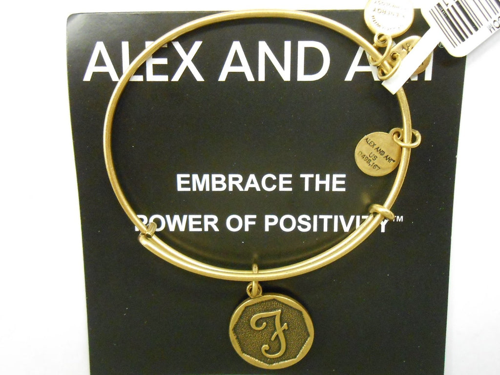 Alex and Ani INITIAL F Expandable Wire Bracelet Rafaelian Gold NWTBC