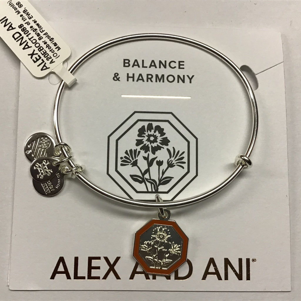 Alex and Ani Marigold Flower Bangle Bracelet Shiny Silver One Size