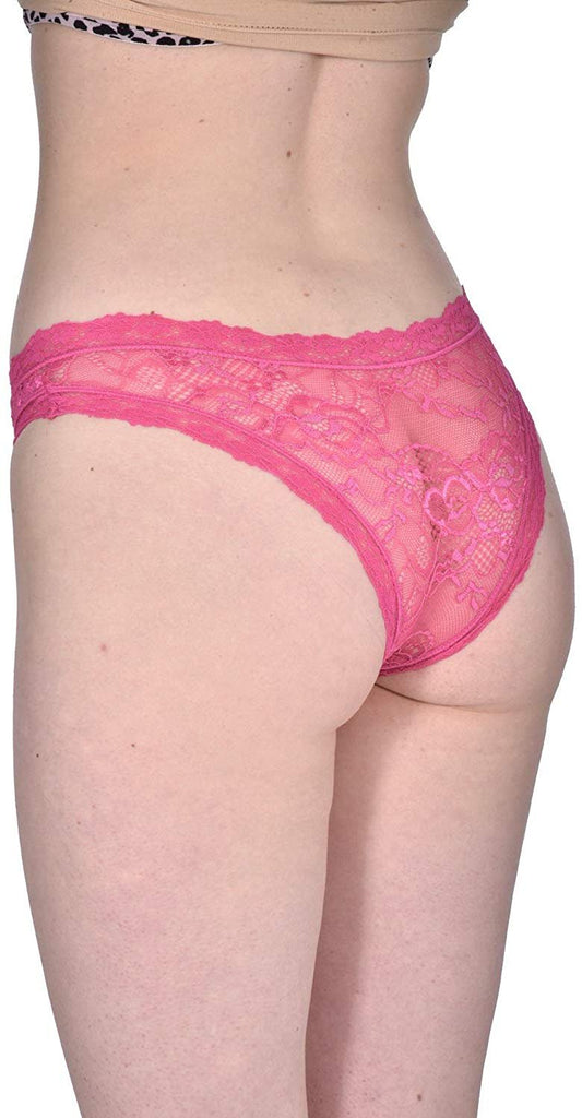 Elle Women's Lace Tanga Panties - Premium Quality 6-Pack 100% Nylon with Lace Leg Openings