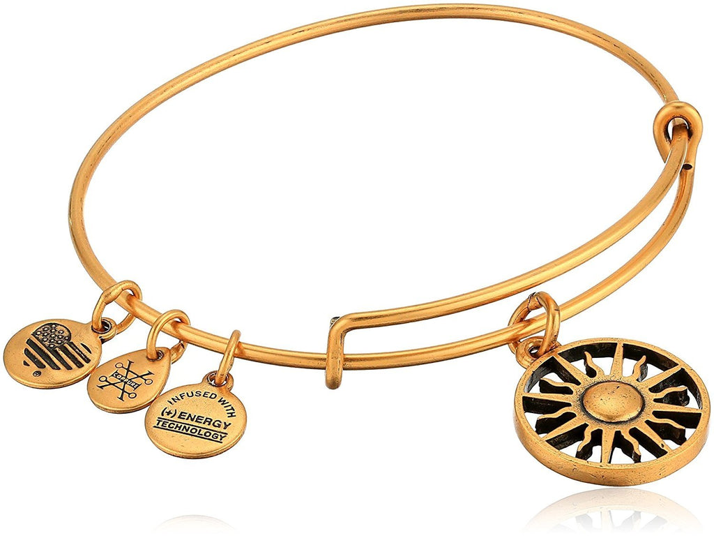 Alex and Ani Women's Rising Sun Charm Bangle Bracelet, Rafaelian Gold, Expandable