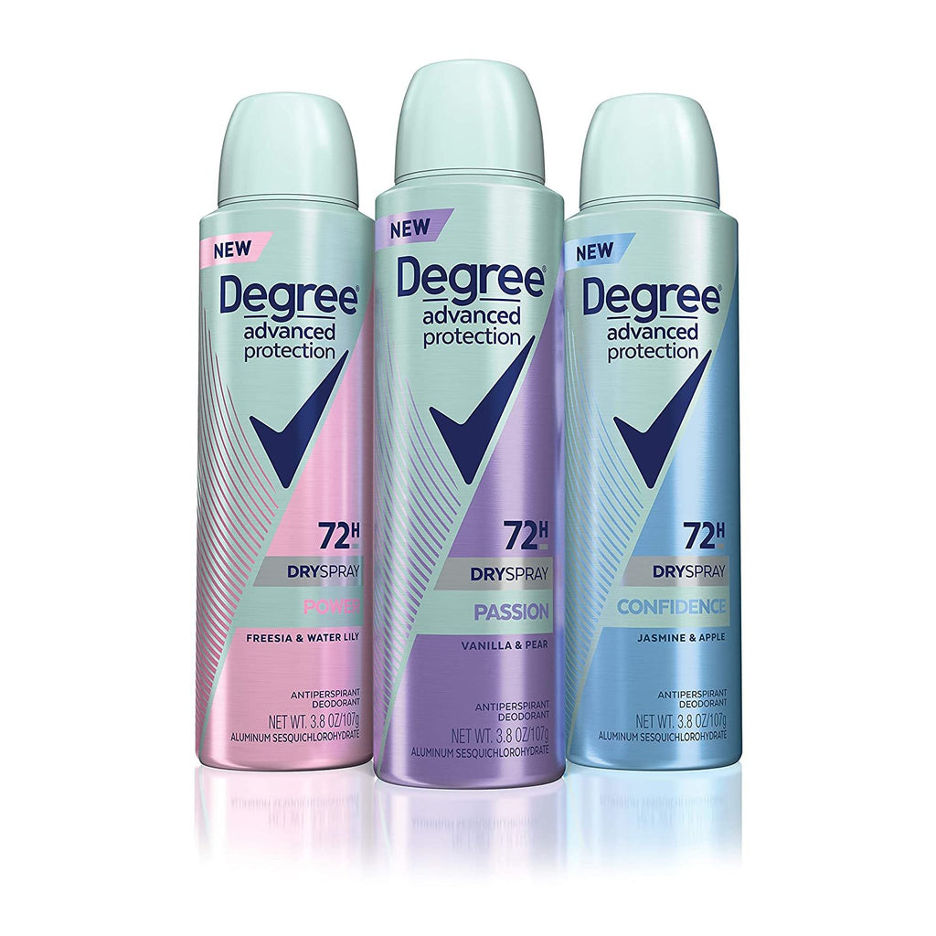 DEGREE WOMENS DEO Advanced Protection Antiperspirant Deodorant Spray 72 HR Wetness Protection Power Strongest Antiperspirant Spray for Excessive Armpit Sweat 3.8 oz 3 Count