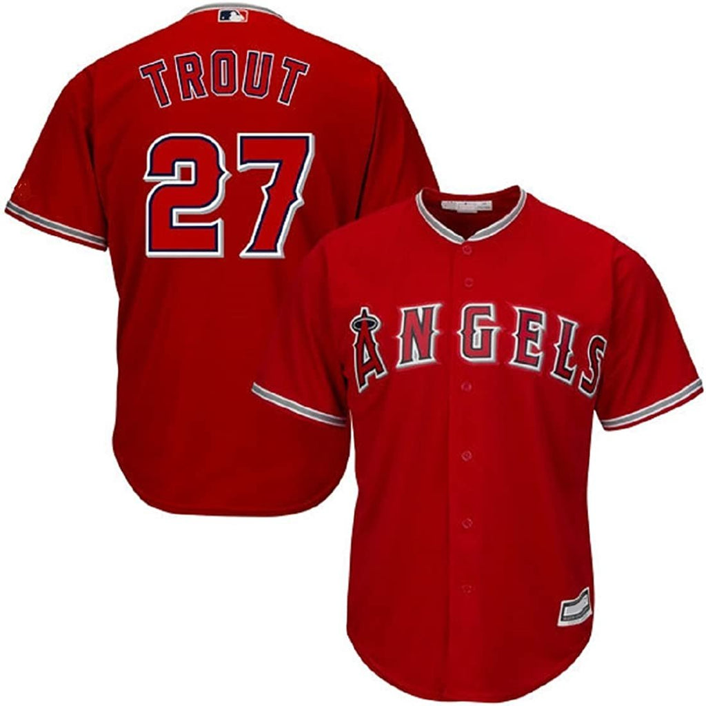 Outerstuff Mike Trout Los Angeles Angels of Anaheim #27 Youth Cool Base Alternate Jersey Red (Youth Large 14/16)