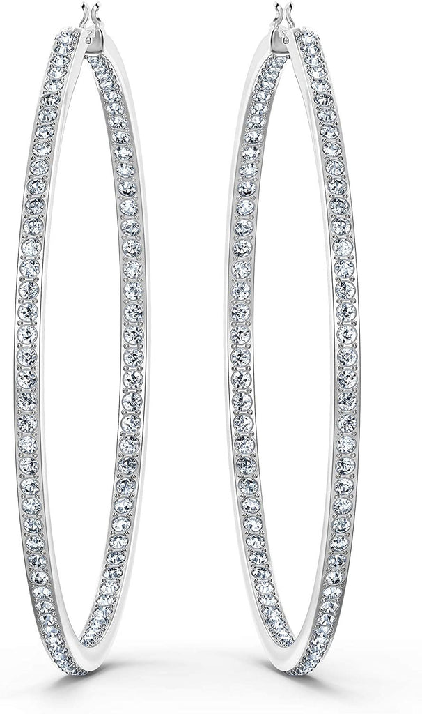 Swarovski Rare Hoop Pierced Earrings, White, Rhodium plated