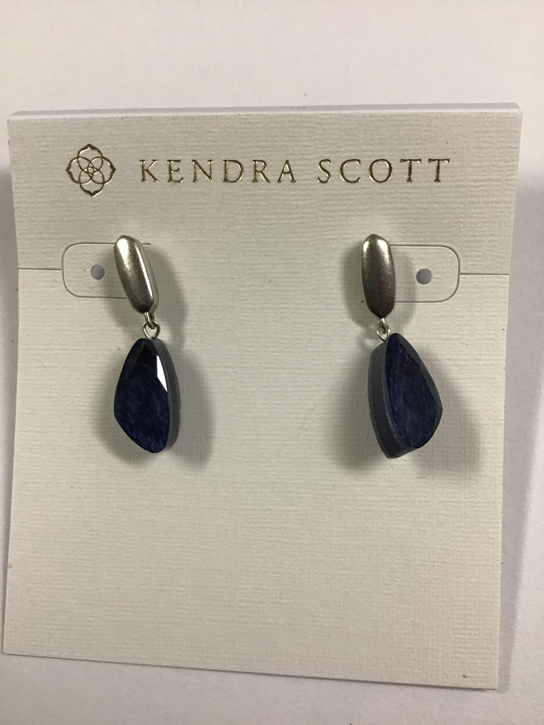 Kendra Scott Ivy Drop Earrings, Vintage Silver Navy Wood