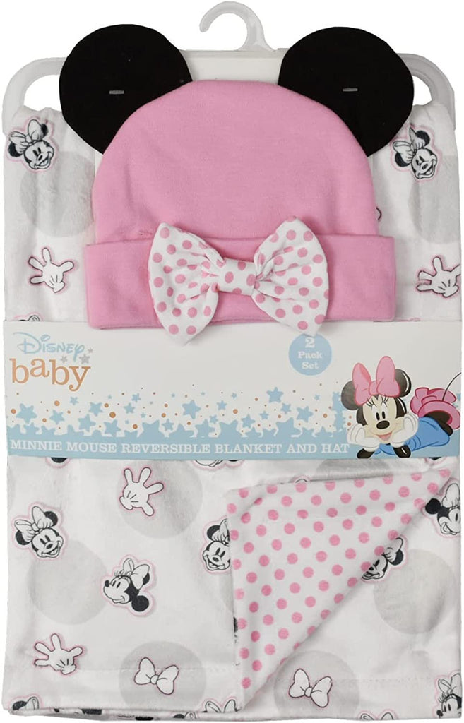 Minnie Mouse Baby Girl Reversible Blanket and Pink Hat with Minnie Ears GS71476