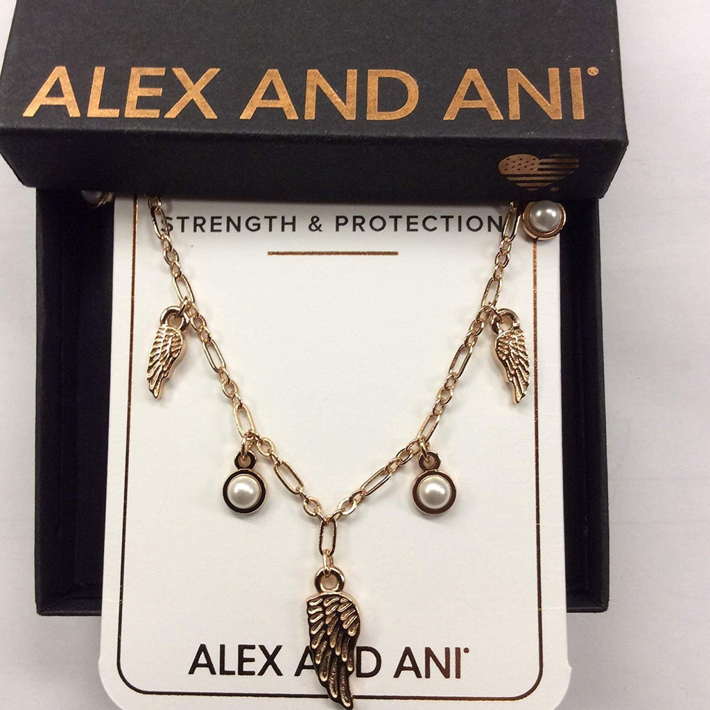 Alex and Ani Angel Wing & Pearl 18" Delicate Necklace Shiny Rose Gold One Size