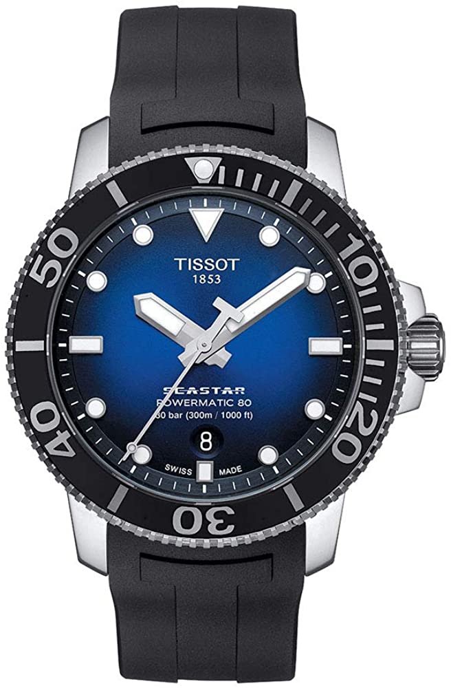 Tissot Men's Seastar 660/1000 Stainless Steel Swiss Automatic Rubber Strap, Black, 21 Casual Watch (Model: T1204071704100)