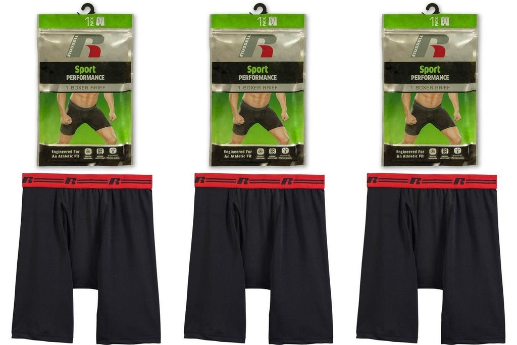 NEW RUSSELL SPORT PERFORMANCE MEN'S 1 OR 3 PACK  BOXER BRIEFS S-2X SPANDEX!!