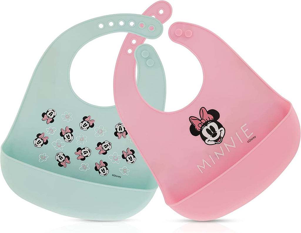 Disney 2-Pack Unisex Baby & Toddler Silicone Bibs with Food Catcher, Soft Waterproof Feeding Accessories