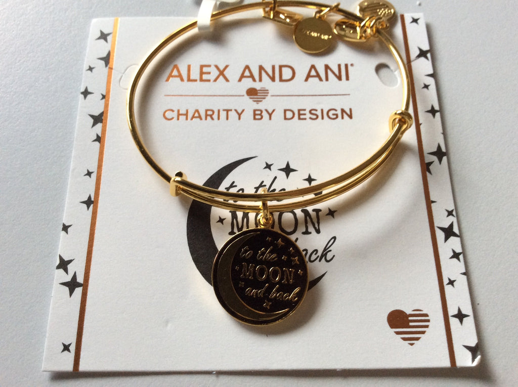 Alex and Ani Stellar Love II Bangle Bracelet Shiny Gold Tag Box Card