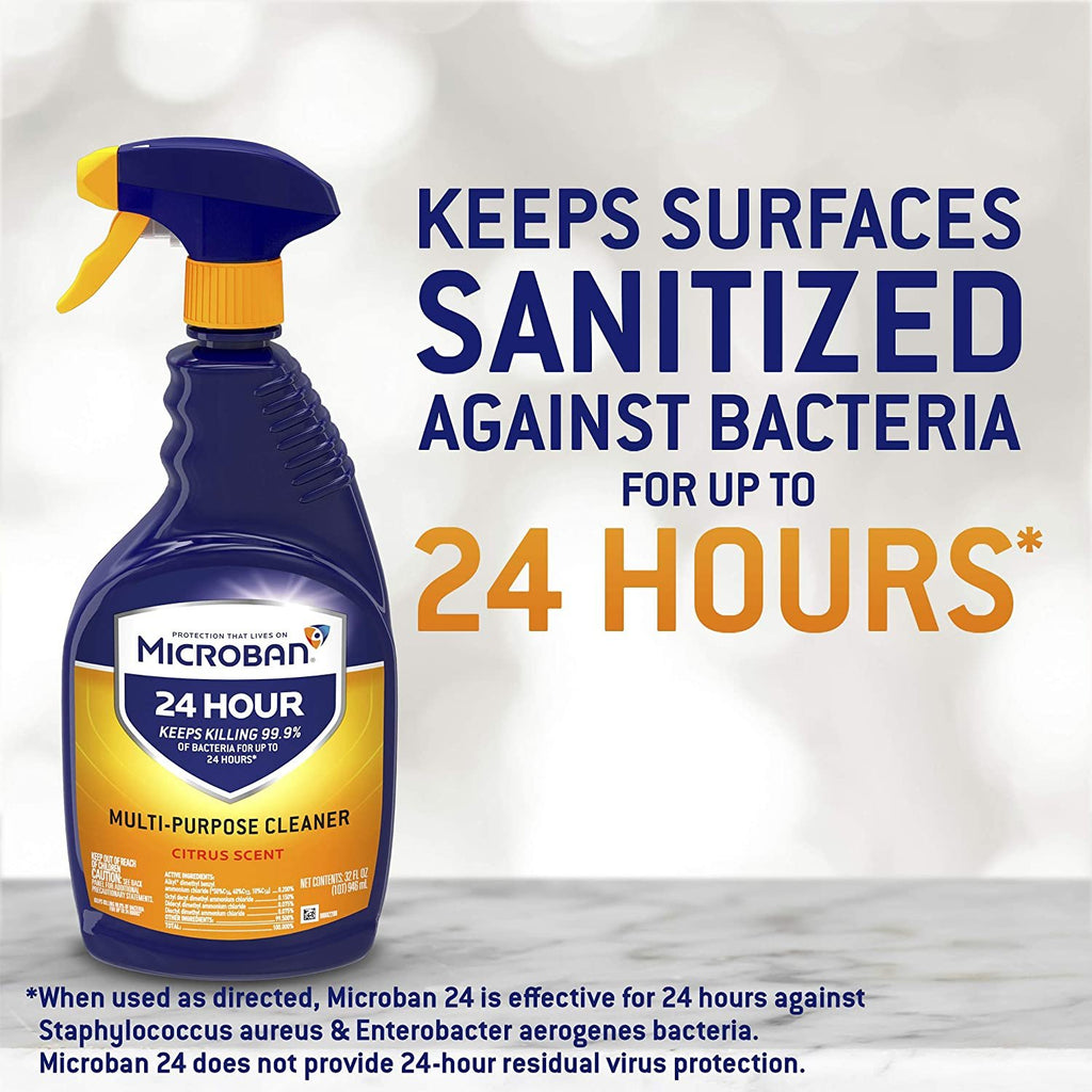 Microban 24 Hour Multi-Purpose Cleaner and Disinfectant Spray, Citrus Scent, 22 Fl Ounce, 4 Count