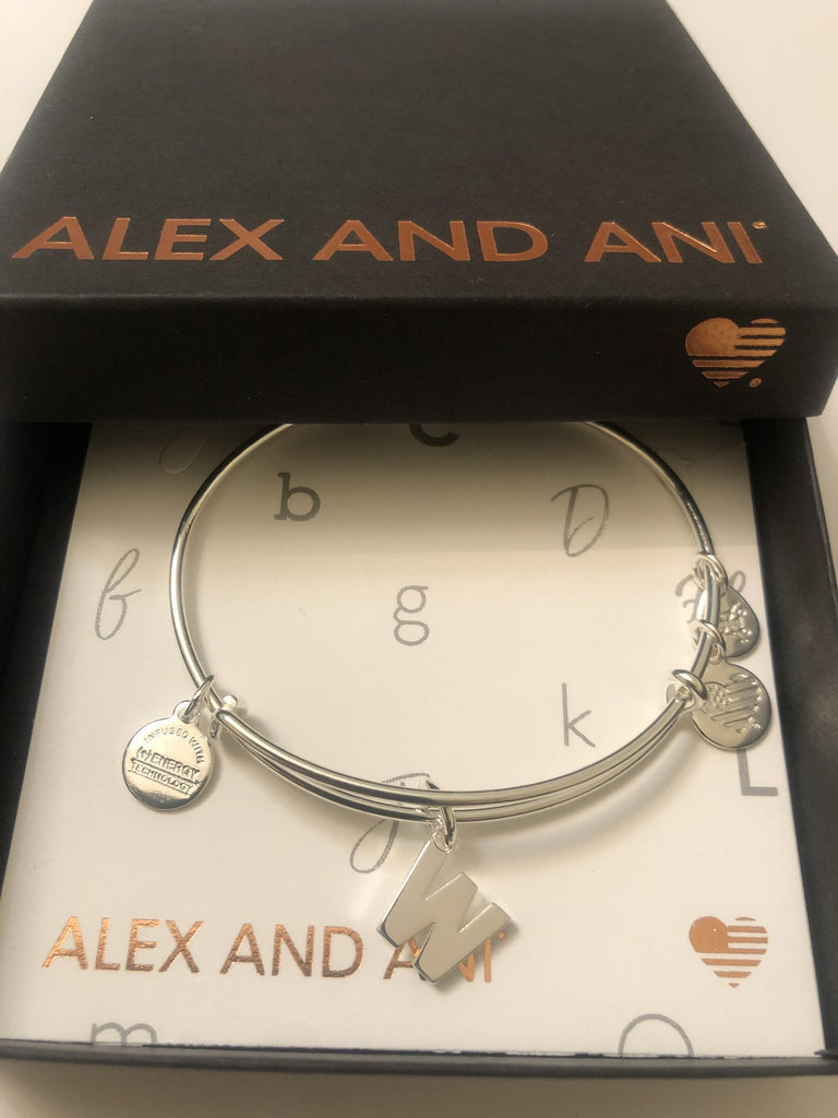 Alex and Ani Initial W III Bangle Bracelet Shiny Silver One Size