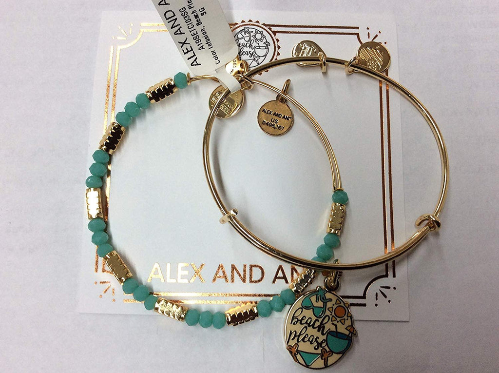 Alex and Ani Beach Please Set of 2 Bangle Bracelet Shiny Gold NWTBC