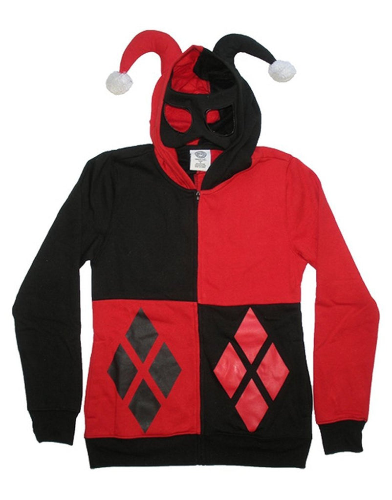 DC Comics Harley Quinn Jester Juniors Hoody Costume Hoodie (Small)