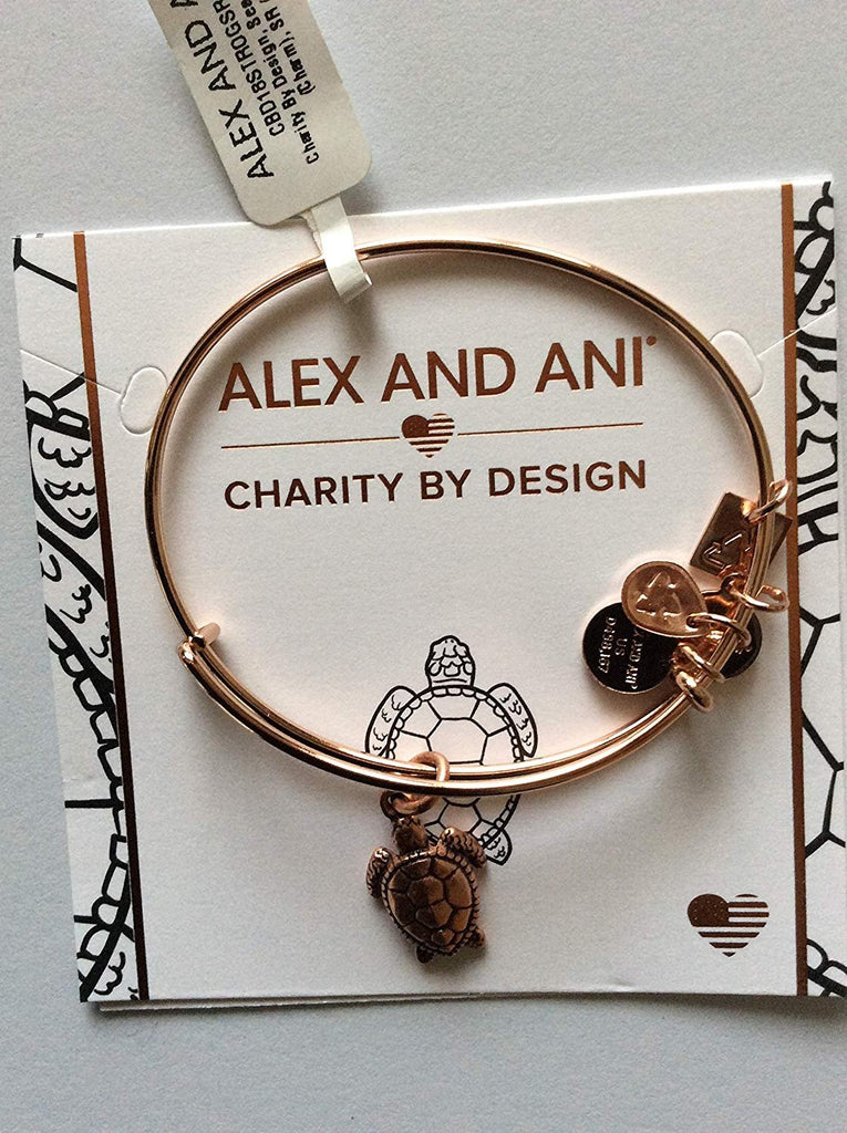 Alex and Ani Sea Turtle Bangle Bracelet Rose Gold Tag Box Card