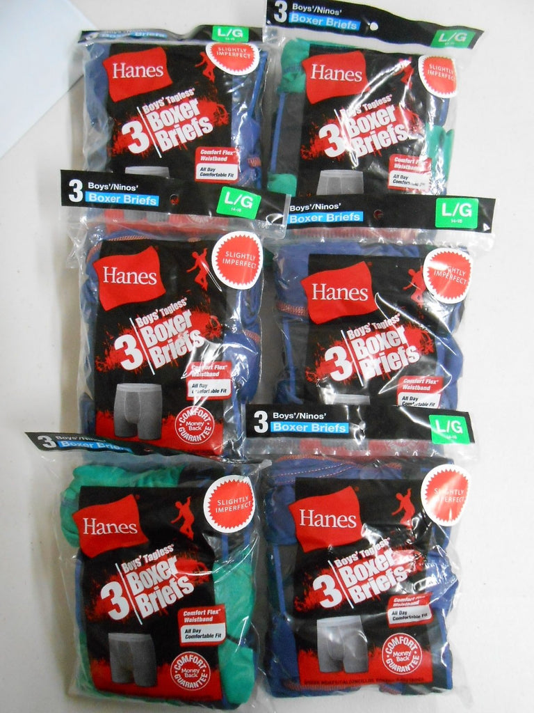 Hanes Boy's Boxer Briefs Underwear Size L(14-16) Lot of 18 PAIRS