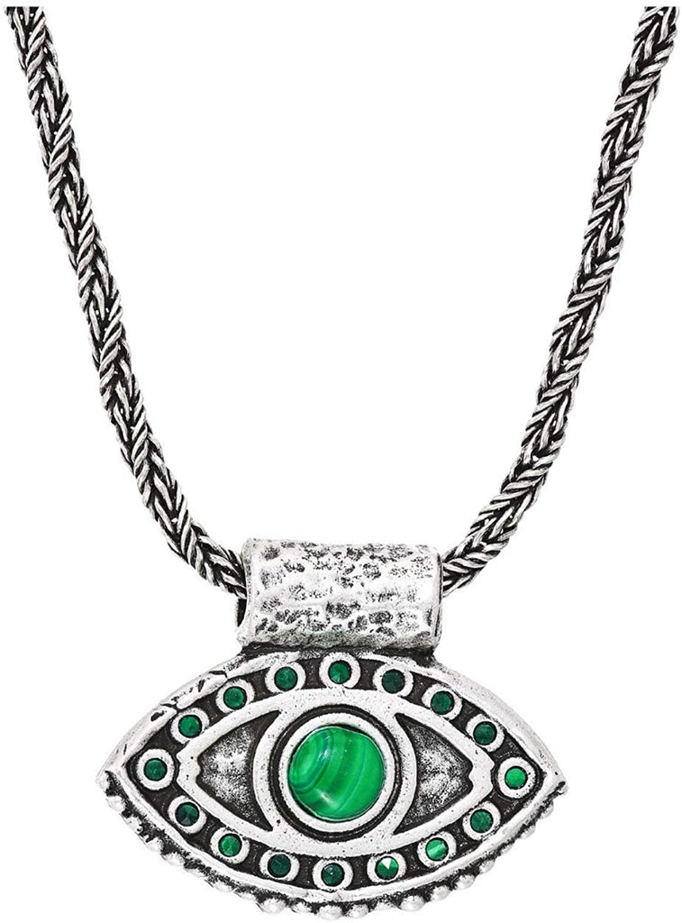 Alex and Ani 32" Evil Eye Adjustable Statement Necklace Silver/Green One Size