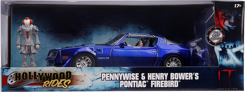 Jada Toys Hollywood Rides It Chapter Two Pennywise & Henry Bower's Pontiac Firebird, 1: 24 Blue Die-Cast Vehicle with 2.75" Die-Cast Figure