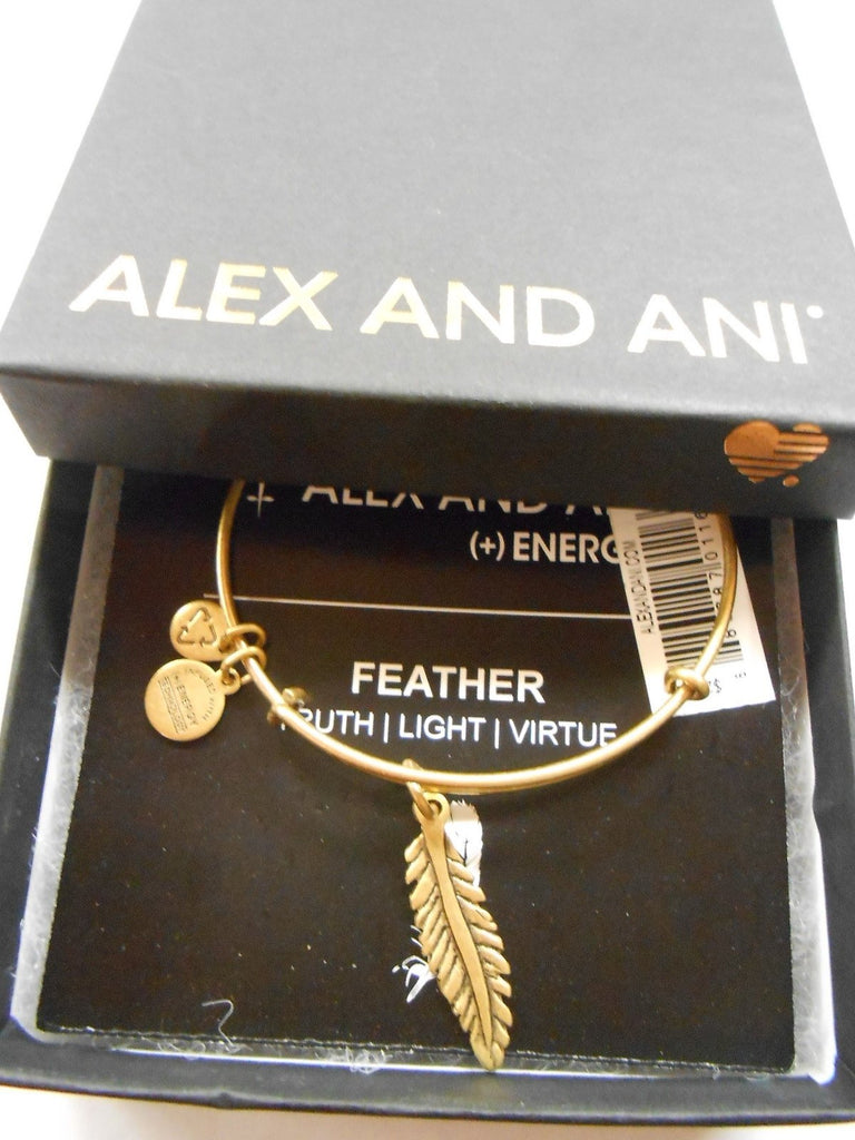 Alex and Ani Women's Feather Charm Bangle Rafaelian Gold Finish Bracelet