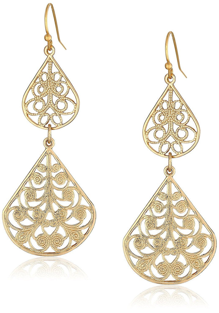 1928 Jewelry Gold-Tone Filigree Vine Double Drop Earrings