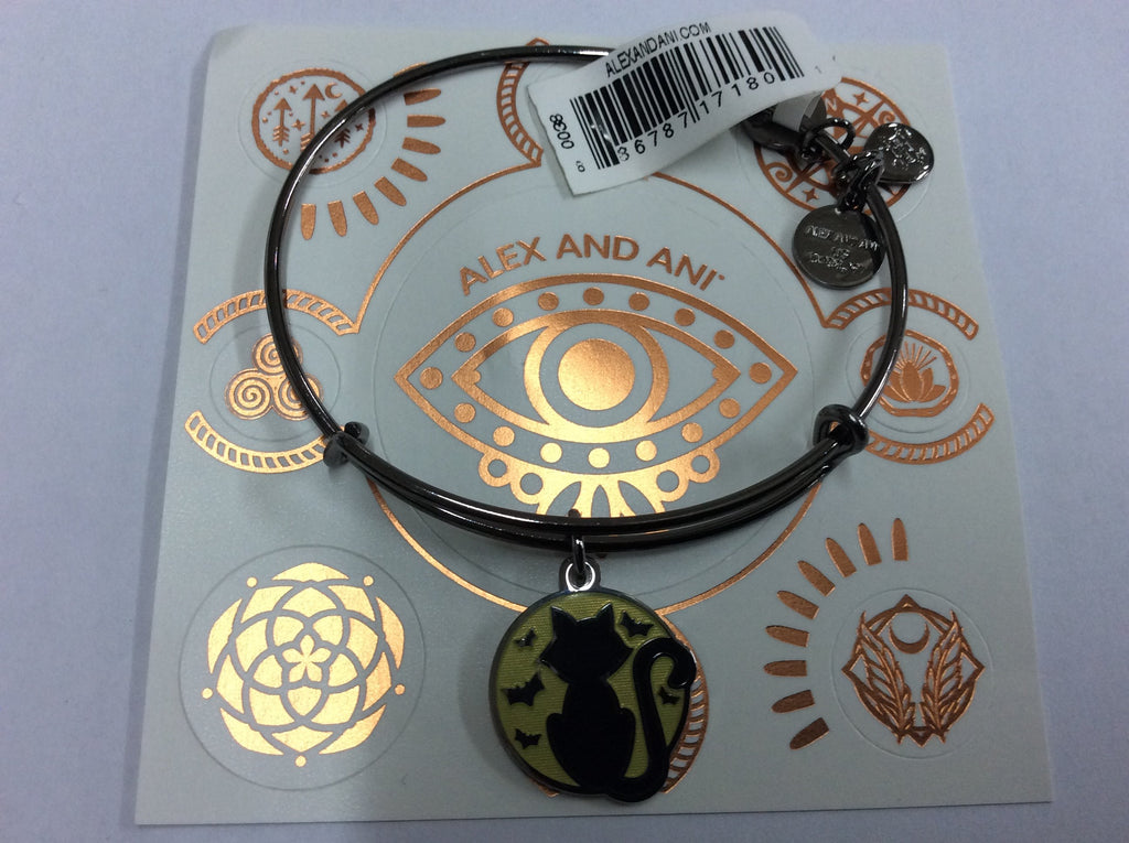 Alex and Ani Women's Color Infusion Black Cat Charm Bangle Midnight Silver, Midnight Silver