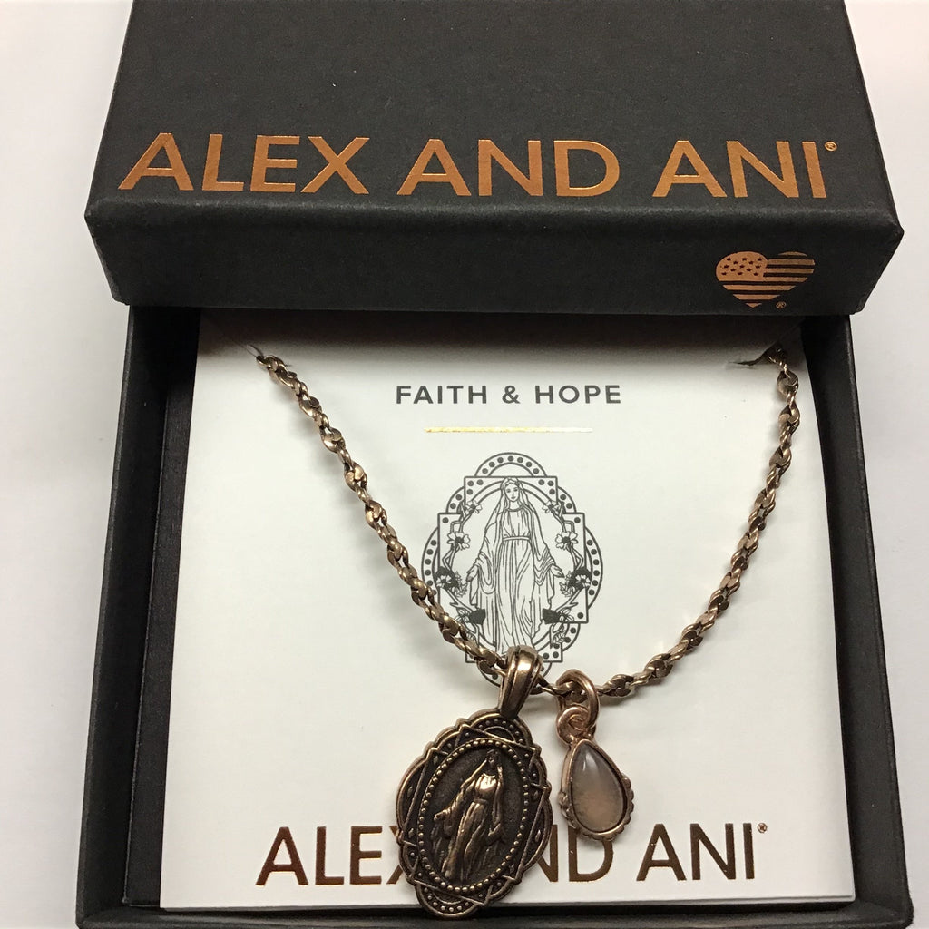 Alex and Ani Mother Mary Duo Charm Adjustable Necklace Rose Gold One Size, Rafaelian Antique Rose (A20ENGA36RAR)