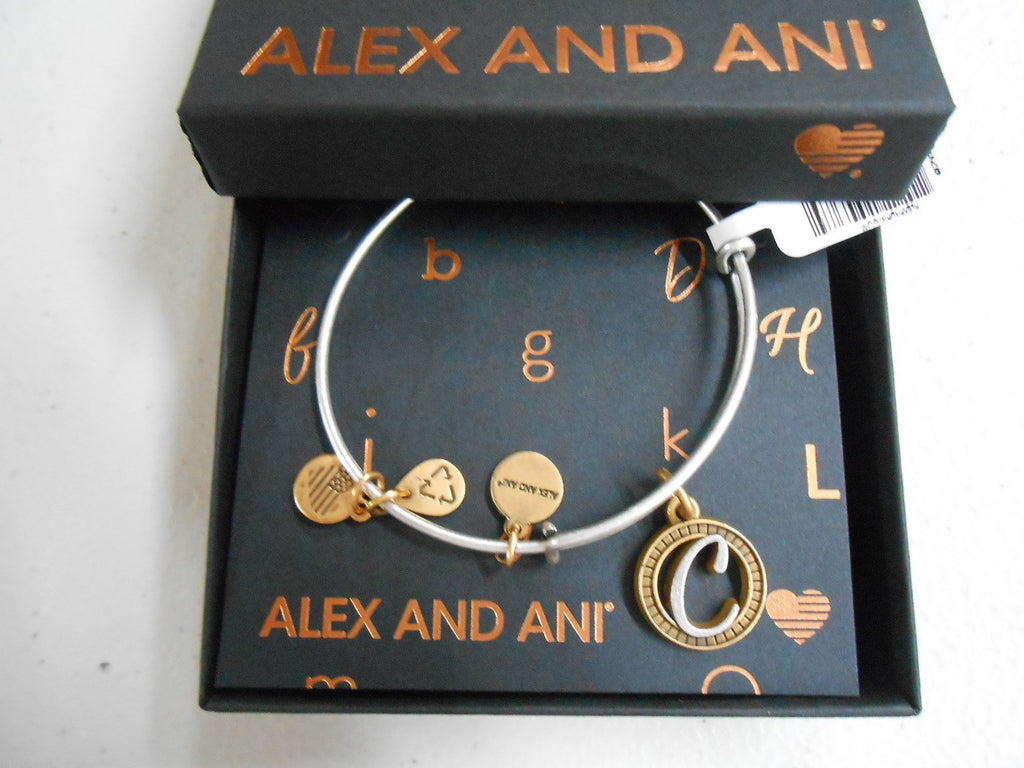 Alex and Ani Initial C Bangle Bracelet TWO-TONE New Tag Box Card 2018