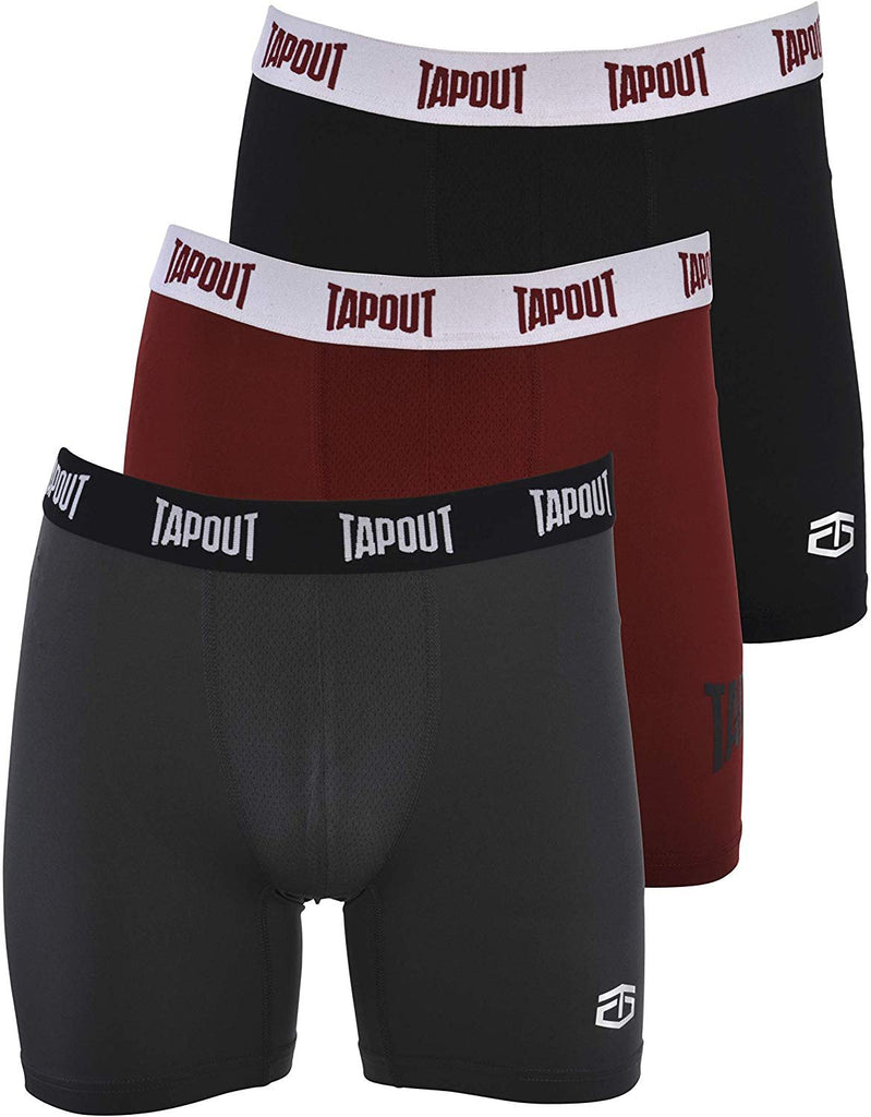 TapouT Mens Performance Boxer Briefs - 3-Pack Stretch Performance Training Underwear Breathable Athletic Fit No Fly