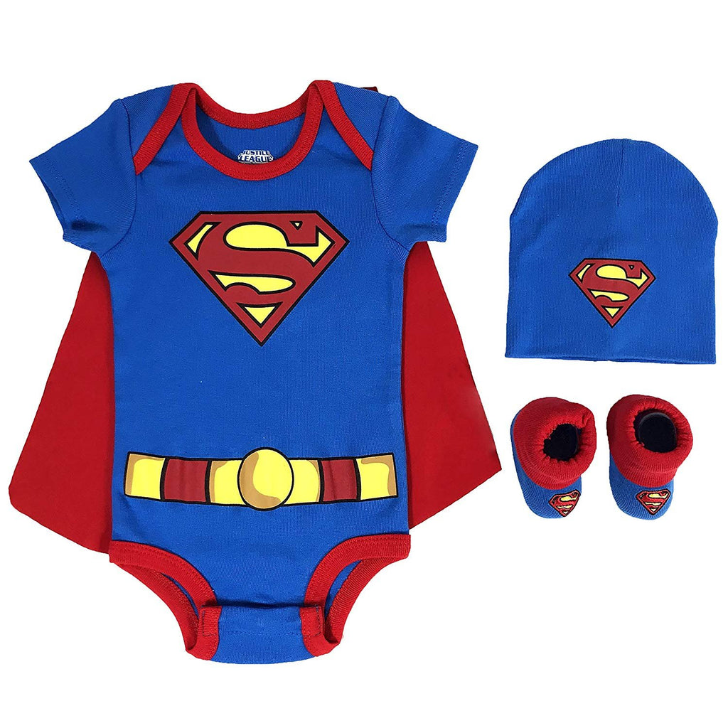 DC Comics Baby Boy's Superman, Wonder Woman, Flash, Batman 3-pc Set in Gift Box Baby Costume