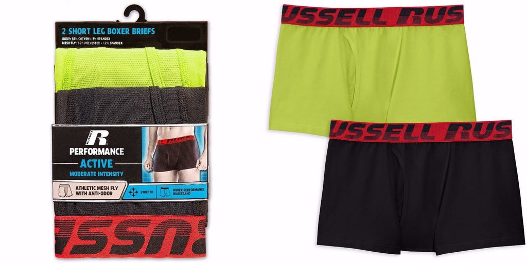 Russell Active Performance Men's Short Leg Boxer Briefs Sizes M-2XL 2pk or 4pk