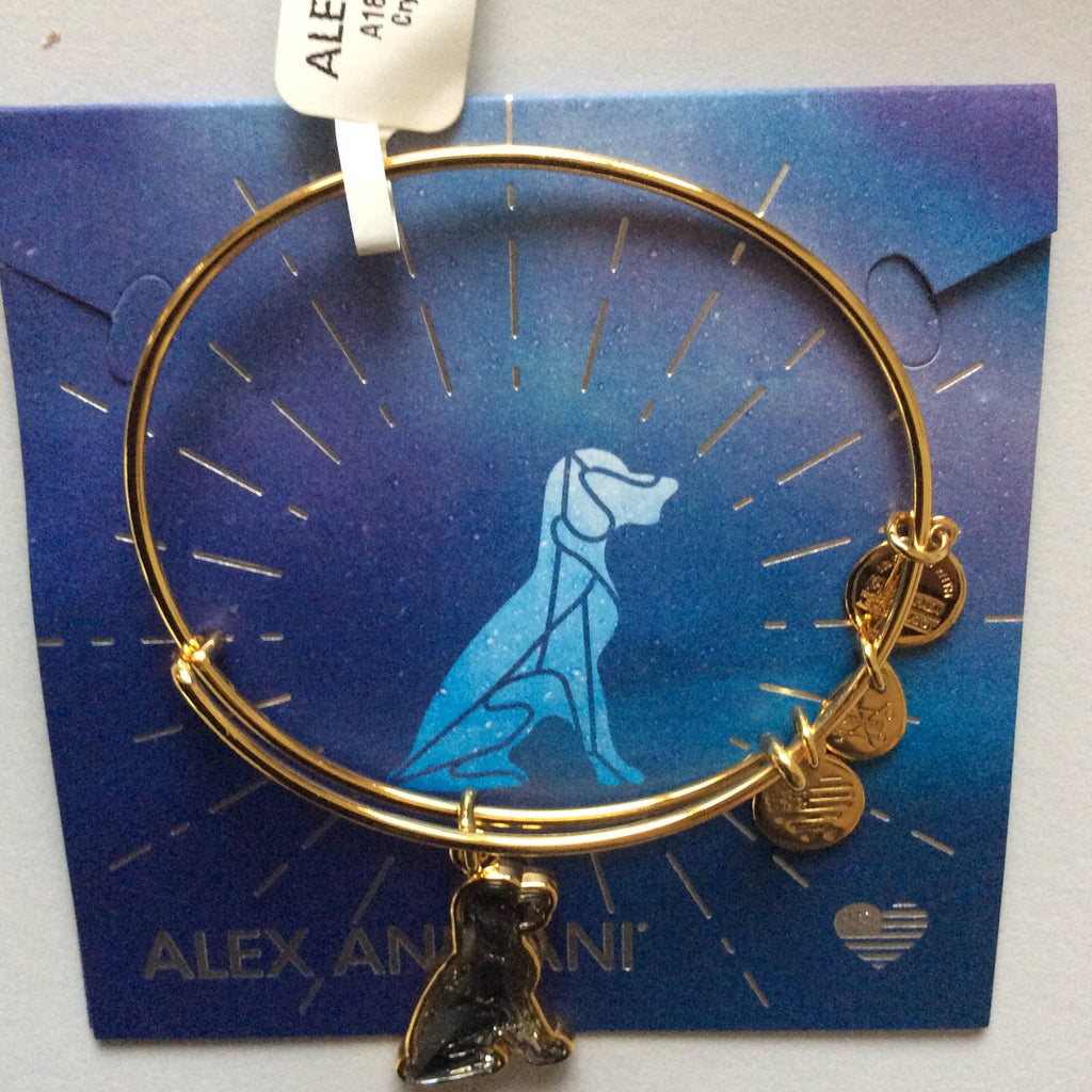 Alex and Ani Crystal Dog Bangle Bracelet Shiny Gold Tag Box Card