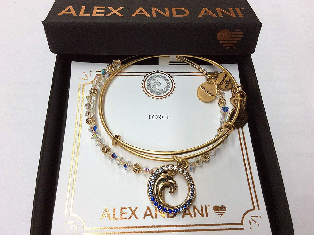 Alex and Ani Women's Crystal Wave Set of 2 Bracelet, Rafaelian Gold