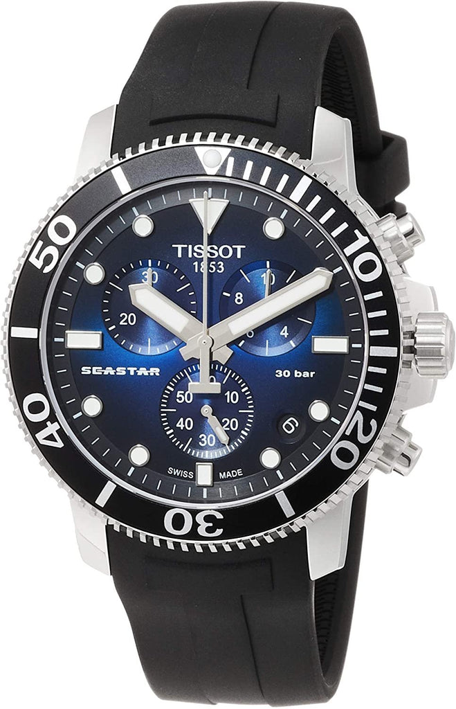 Tissot Men's Seastar 660/1000 Stainless Steel Swiss Quartz Rubber Strap, Black, 22 Casual Watch (Model: T1204171704100)
