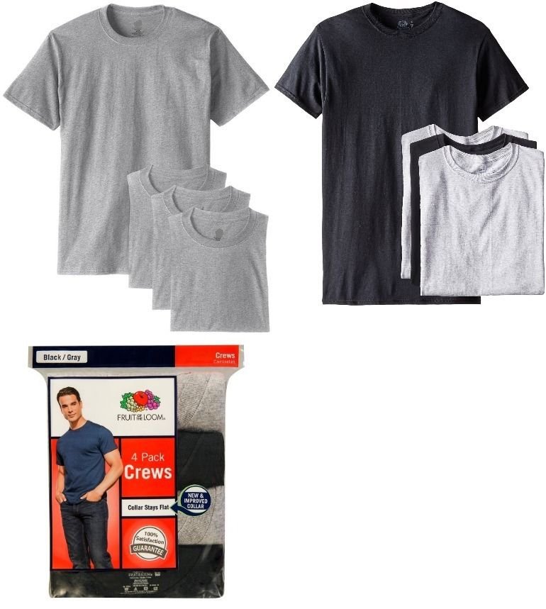 Fruit of the Loom Men's 4 or 8pack Crew Neck T-Shirts Black and Gray/All Gray 2X