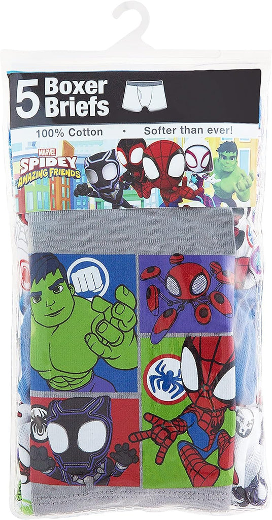 Marvel Boys' Toddler Spiderman and Superhero Friends 100% Combed Cotton Underwear Multipacks with Iron Man, Hulk & More, 5-Pack Boxer Brief Spidey Multi-Hero, 2-3T