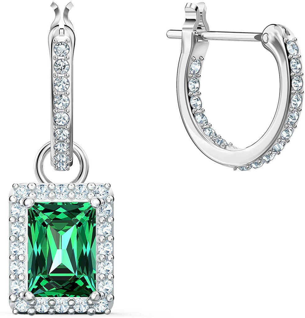 Swarovski Angelic Rectangular Pierced Earrings, Green, Rhodium plated