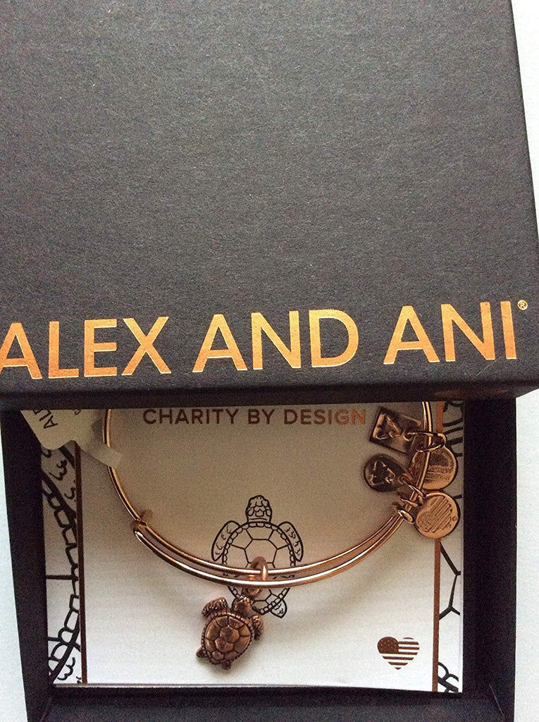 Alex and Ani Sea Turtle Bangle Bracelet Rose Gold Tag Box Card